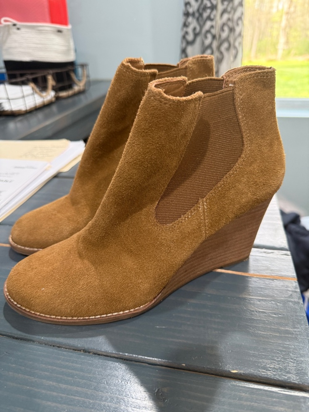 Lucky Brand Tan Suede Wedge Booties